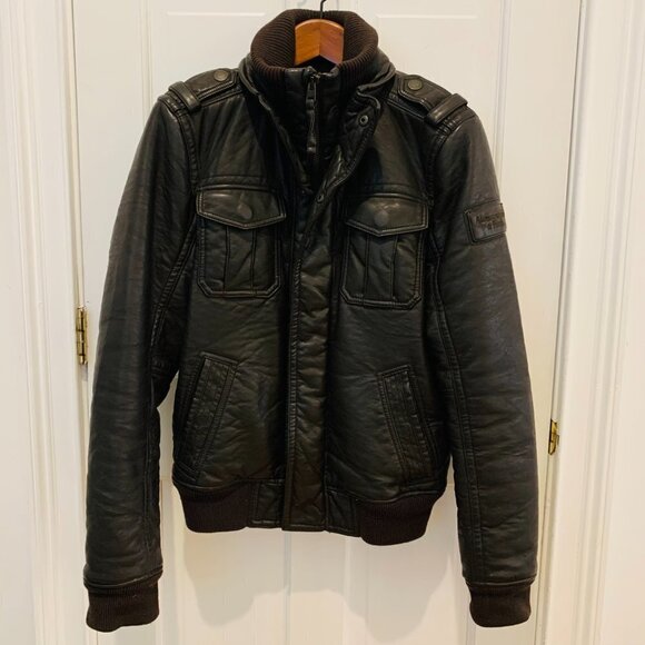 VINTAGE ABERCROMBIE & FITCH SLANT ROCK VEGAN LEATHER JACKET - Picture 2 of 13